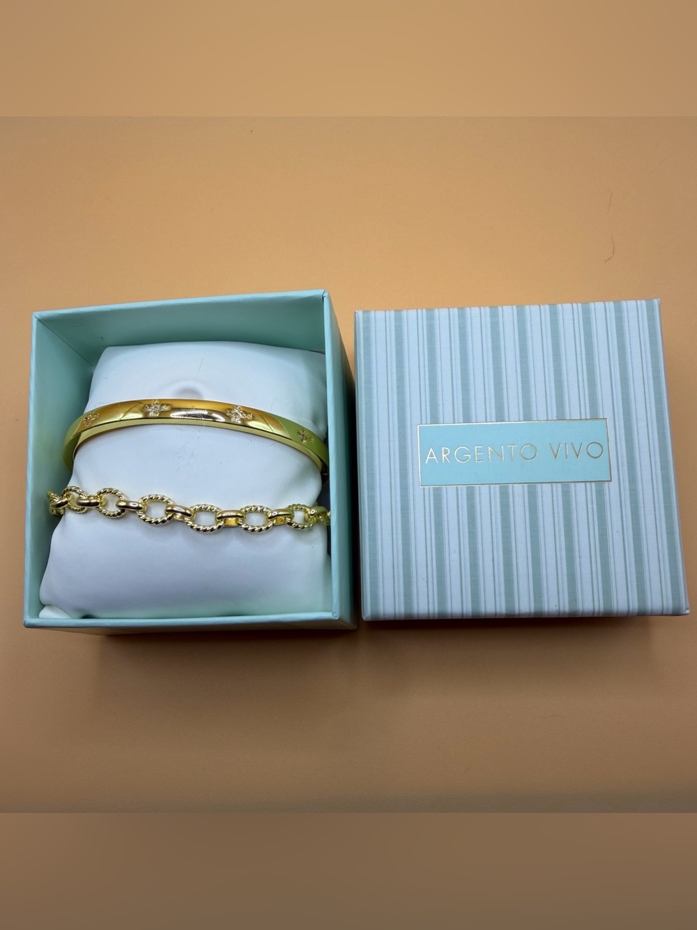 Argento Vivo Gold-Tone Bangle and Linked Chain Bracelet Set